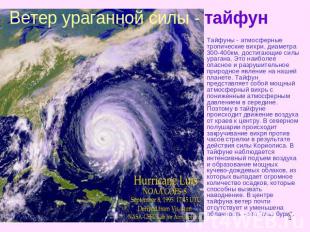 Ветер ураганной силы - тайфун Тайфуны - атмосферные тропические вихри, диаметра