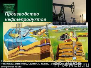 Производство нефтепродуктов Добывают нефть в России: Западная Сибирь(Среднее При