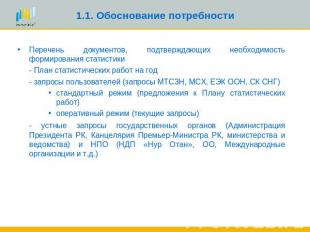 1.1. Обоснование потребности Перечень документов, подтверждающих необходимость ф