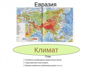 Евразия Климат План1. Особенности размещения климатических поясов.2. Характерист