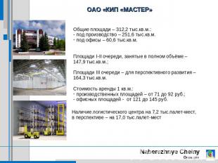 ОАО «КИП «МАСТЕР»Общие площади – 312,2 тыс.кв.м.: под производство – 251,6 тыс.к