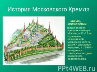 История Московского Кремля КРЕМЛЬ МОСКОВСКИЙ, средневековая крепость в центре Мо