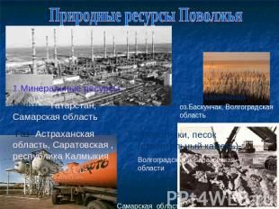 Природные ресурсы Поволжья1.Минеральные ресурсы:Нефть –Татарстан, Самарская обла
