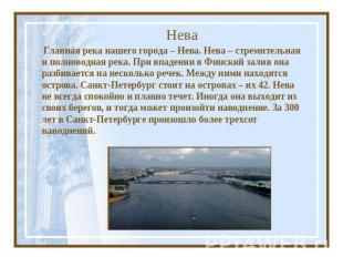 Нева Главная река нашего города – Нева. Нева – стремительная и полноводная река.