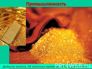 ПромышленностьДобыча золота. 32 золотых прииска – 160 пудов золота.