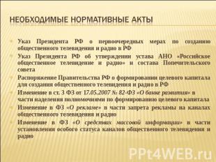 Необходимые нормативные акты Указ Президента РФ о первоочередных мерах по создан