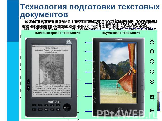 Технология подготовки текстовых документов В последнее время широкое распространение получили электронные книги.