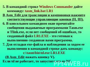 5. В командной строке Windows Commander дайте комманду: tasm_link.bat LR1В Asm_E