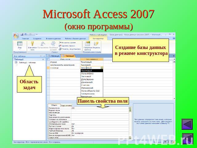 Microsoft Access 2007(окно программы)