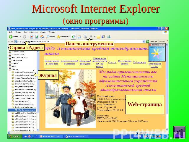 Microsoft Internet Explorer(окно программы)