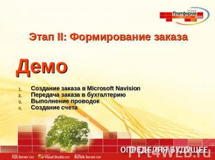 Этап II: Формирование заказа ДемоСоздание заказа в Microsoft NavisionПередача за