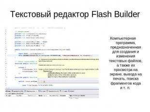 Текстовый редактор Flash Builder Компьютерная программа, предназначенная для соз