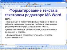 Форматирование текста в текстовом редакторе MS Word