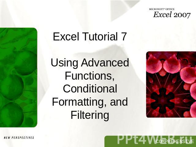 Excel Tutorial 7Using Advanced Functions, Conditional Formatting, and Filtering