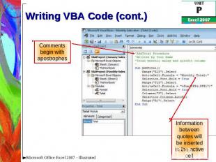 Writing VBA Code (cont.)