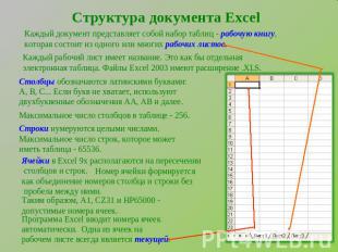 Структура документа ExcelКаждый документ представляет собой набор таблиц - рабоч