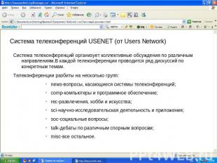 Система телеконференций USENET (от Users Network) Система телеконференций органи
