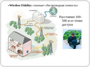 «Wireless Fidelity» означает «беспроводная точность» Расстояние 100-500 м от точ