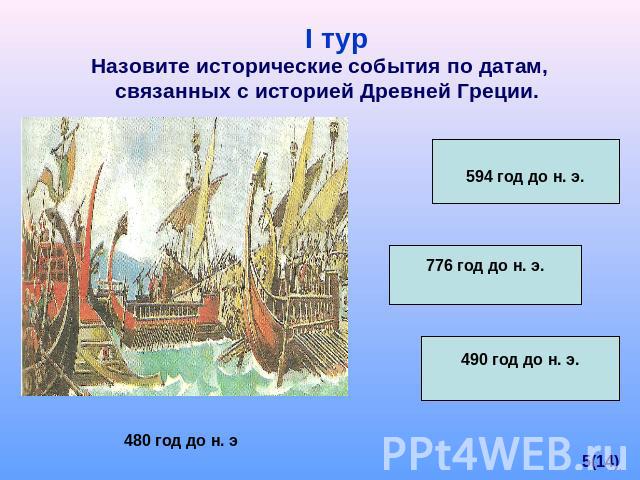 I тур Назовите исторические события по датам, связанных с историей Древней Греции.