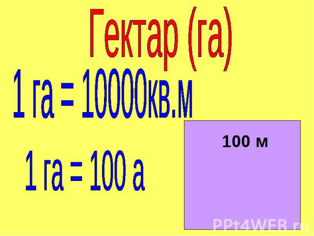 Гектар (га) 1 га = 10000кв.м1 га = 100 а