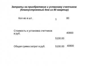 Затраты на приобретение и установку счетчиков (благоустроенный дом из 80 квартир