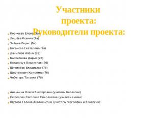 Участники проекта:Руководители проекта: Корнеева Елена (9а)Лещёва Ксения (9а)Зай