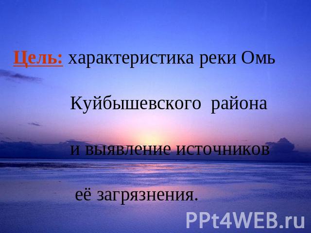 Цель: характеристика реки Омь Куйбышевского района и выявление источников её загрязнения.