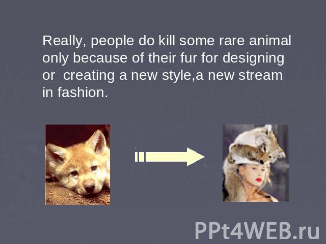Really, people do kill some rare animal only because of their fur for designing or creating a new style,a new stream in fashion.