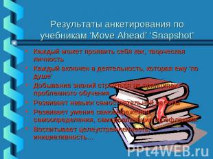 Результаты анкетирования по учебникам ‘Move Ahead’ ‘Snapshot’ Каждый может прояв