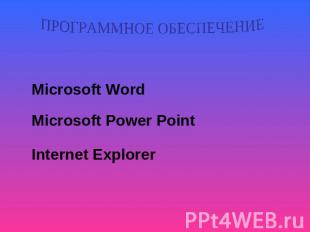 ПРОГРАММНОЕ ОБЕСПЕЧЕНИЕ Microsoft Word Microsoft Power Point Internet Explorer