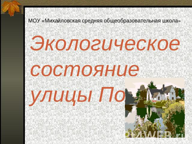 МОУ «Михайловская средняя общеобразовательная школа» Экологическое состояние улицы Полевой