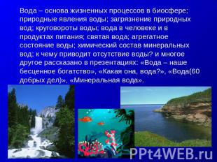 Вода – основа жизненных процессов в биосфере; природные явления воды; загрязнени