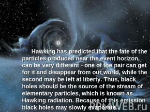 Hawking has predicted that the fate of the particles produced near the event hor