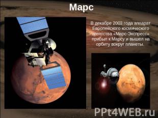 Марс В декабре 2003 года аппарат Европейского космического агентства «Марс-Экспр