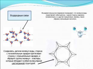 Водородные связи Фундаментальные исследования показывают, что молекула воды пред