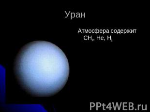 УранАтмосфера содержит CH4, He, H2.
