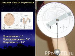 Создание модели астролябии Цена деления - 1 0Предел измерения – 90 0Погрешность