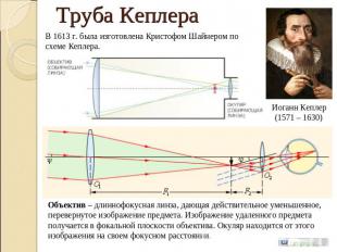Труба Кеплера В 1613 г. была изготовлена Кристофом Шайнером по схеме Кеплера. Об