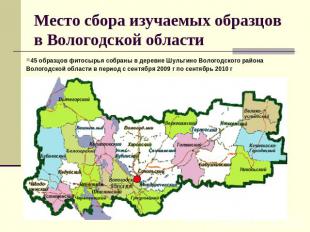 Место сбора изучаемых образцов в Вологодской области 45 образцов фитосырья собра