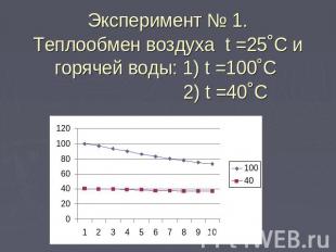 Эксперимент № 1.Теплообмен воздуха t =25˚C и горячей воды: 1) t =100˚C 2) t =40˚