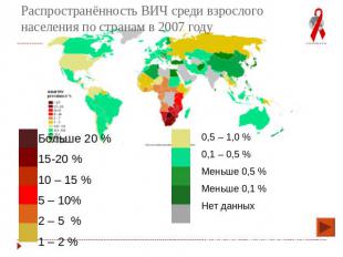 Распространённость ВИЧ среди взрослого населения по странам в 2007&nbsp;годуБоль