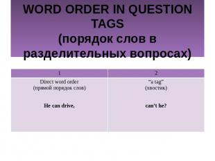 WORD ORDER IN QUESTION TAGS(порядок слов в разделительных вопросах)