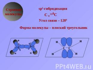 Строение молекулыsp2-гибридизацияФорма молекулы – плоский треугольник