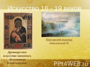 Искусство 16 - 19 веков Ниагарский водопадАйвазовский И.Древнерусское искусство