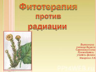Фитотерапия против радиации Выполнила: ученица 8класса Савенкова ЕленаРуководите
