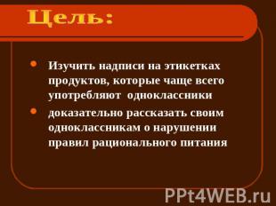 Изучить надписи на этикетках продуктов, которые чаще всего употребляют однокласс