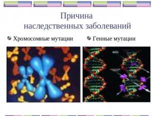 Причина наследственных заболеваний Хромосомные мутации Генные мутации