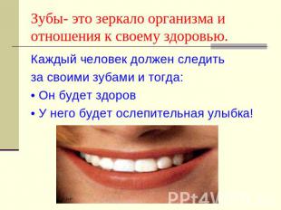 Зубы- это зеркало организма и отношения к своему здоровью. Каждый человек должен