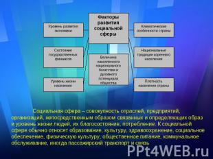 Социальная сфера – совокупность отраслей, предприятий, организаций, непосредстве