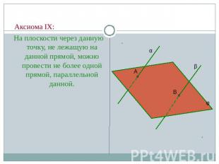 Аксиома IX:На плоскости через данную точку, не лежащую на данной прямой, можно п